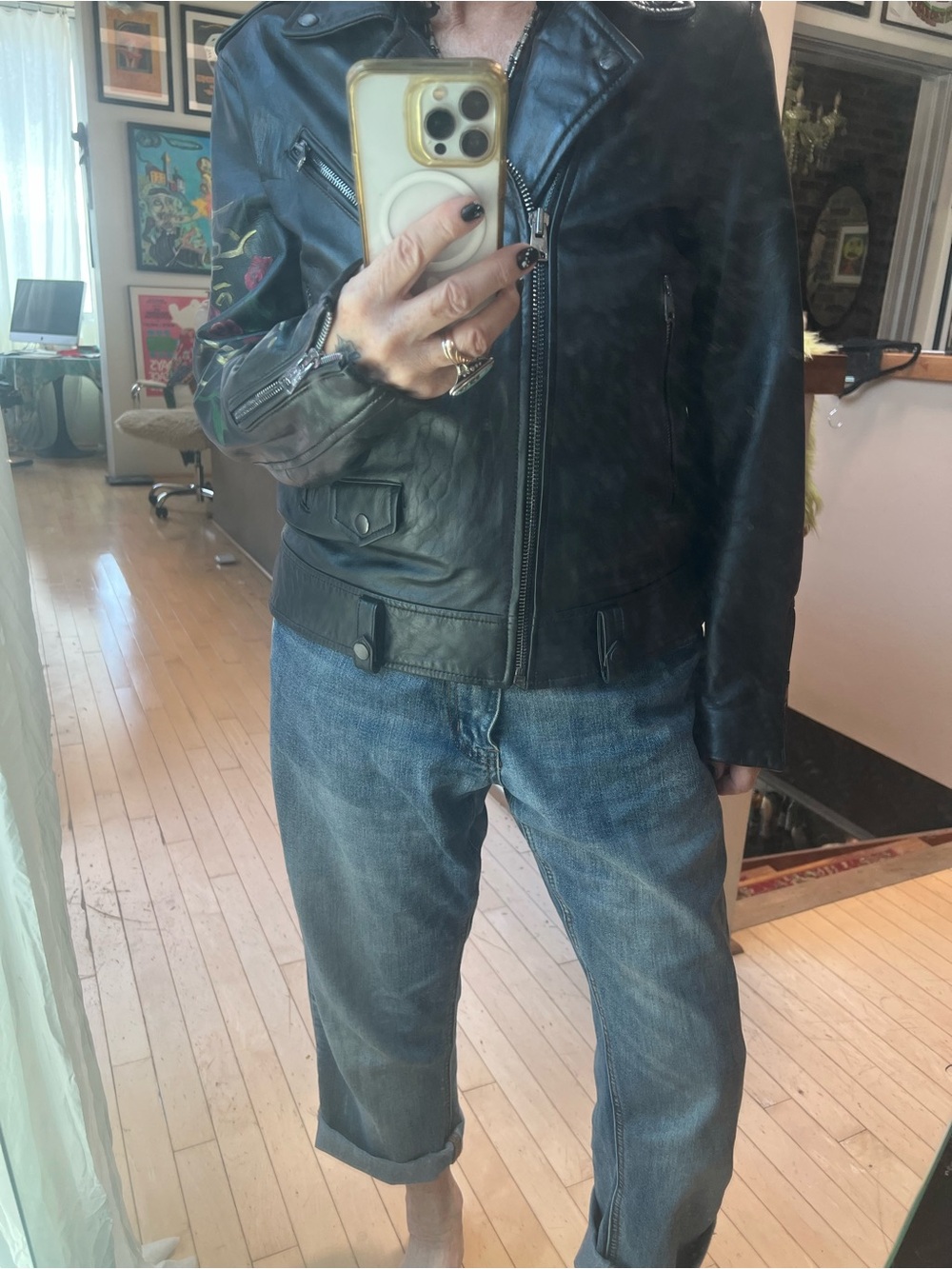 Iconic Sacred Heart Painted Leather Jacket L - Picture 15 of 16